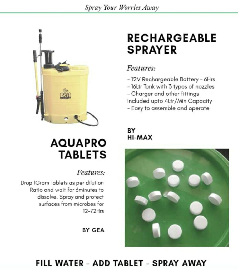 Rechargeable Sprayer and Aquapro tablets